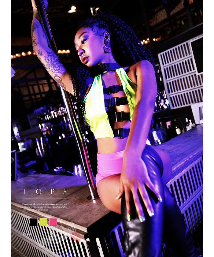 ボムシェル bombshell ブラトップ・チューブトップ・ベアトップ セクシー ボンテージ ダンス衣装 インポート エナメル 映え 衣装 ド派手 クラブ フェス bombshell (ブラック) ブラック