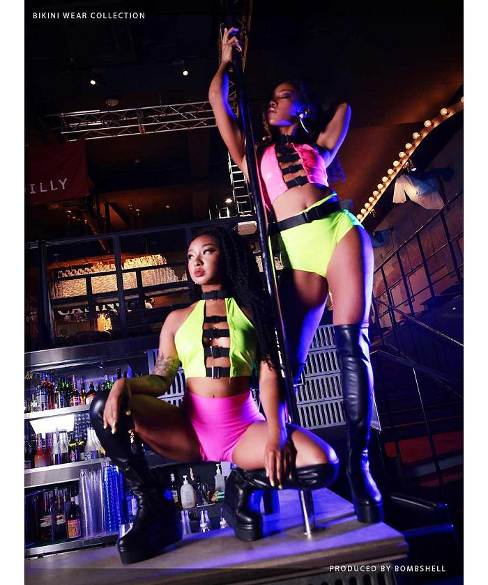 ボムシェル bombshell ブラトップ・チューブトップ・ベアトップ セクシー ボンテージ ダンス衣装 インポート エナメル 映え 衣装 ド派手 クラブ フェス bombshell (ブラック) ブラック