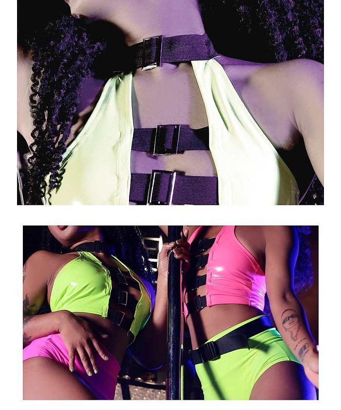 ボムシェル bombshell ブラトップ・チューブトップ・ベアトップ セクシー ボンテージ ダンス衣装 インポート エナメル 映え 衣装 ド派手 クラブ フェス bombshell (ブラック) ブラック