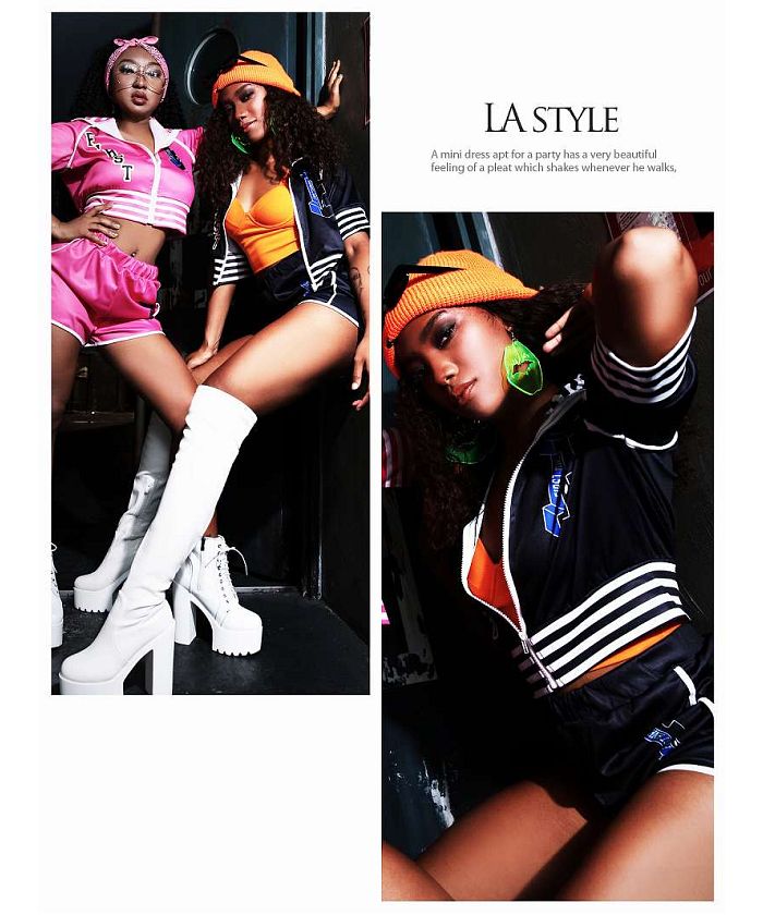 ボムシェル bombshell セットアップ セットアップ 半袖 スカジャン スポーティー ジャージ ダンス衣装 インポート お揃いコーデ へそ出し ショートパンツ bombshell