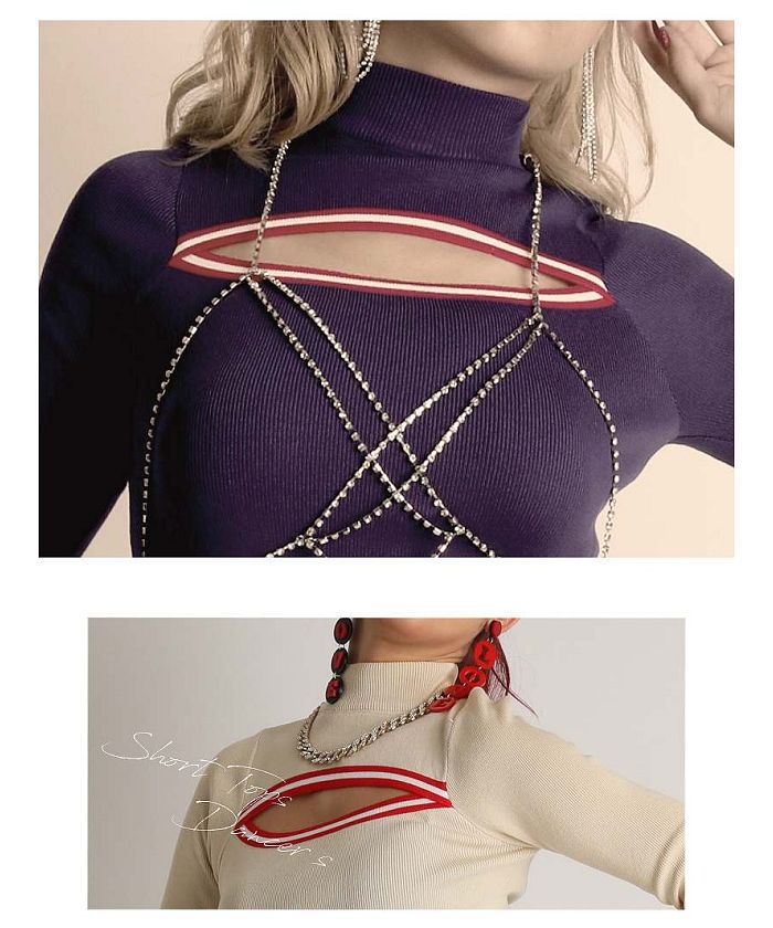 ボムシェル bombshell ワンピース セクシー 胸開き リブニット タイトワンピース 派手 ライン ミニワンピ 海外ファッション 長袖 クラブ Bbomb (ブルー) ブルー