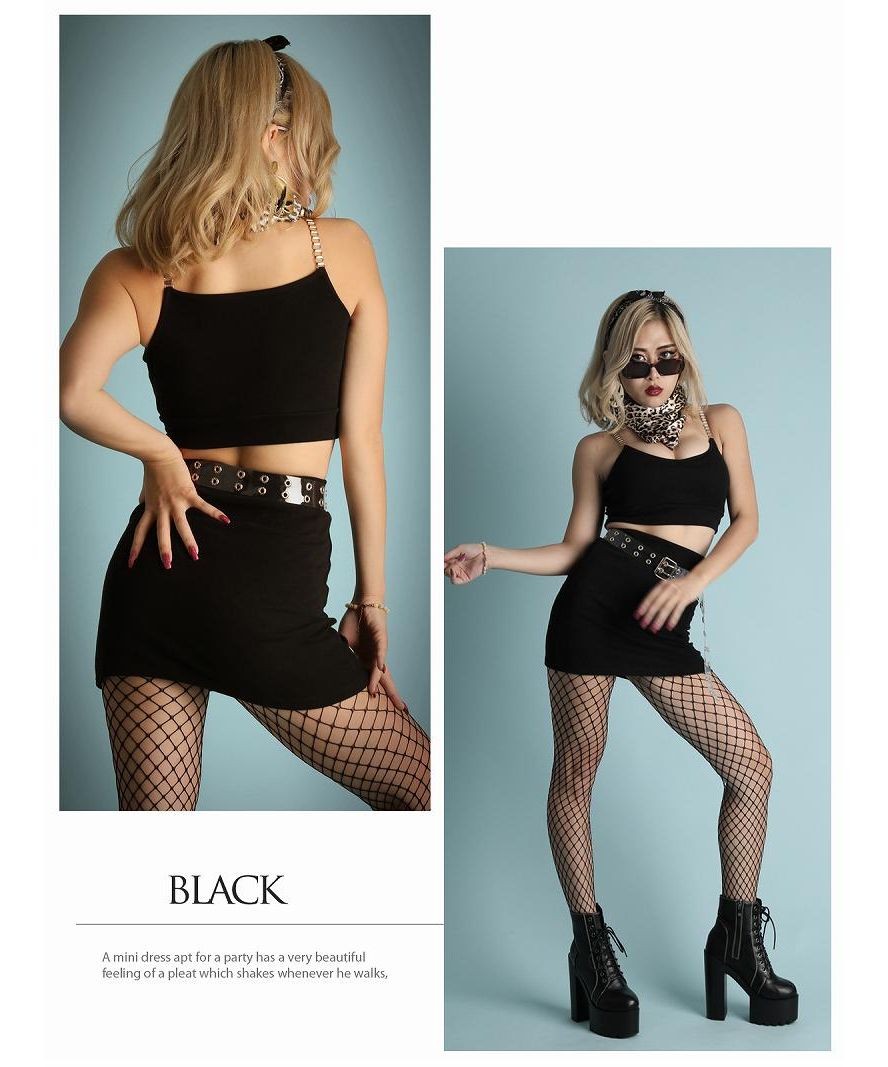 ボムシェル bombshell セットアップ ブラック セットアップ カジュアル ゴールドチェーン クラブ カップ付き パッド スカート ショート丈 海外ファッション Bbomb