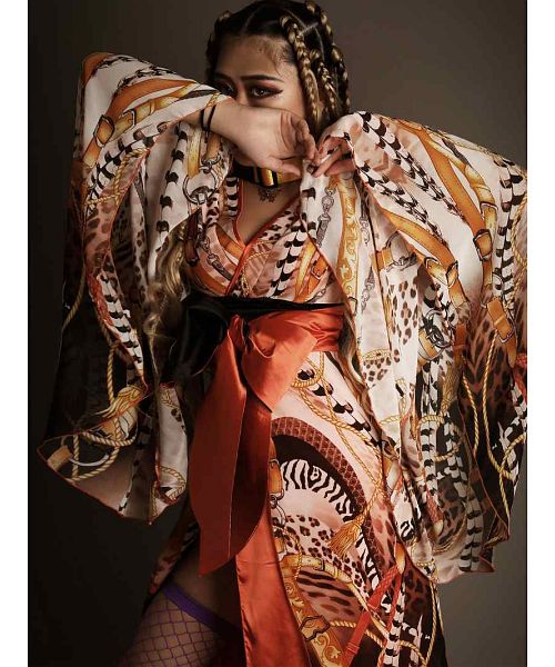 ボムシェル bombshell 和装 和柄 着物衣装 ヒョウ柄 スカーフ柄 レオパード サテン ゼブラ ステージ衣装 ダンス衣装 コスチューム bombshell