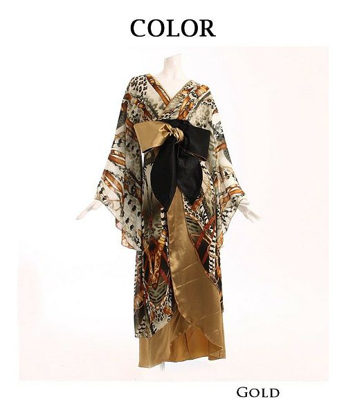 ボムシェル bombshell 和装 和柄 着物ドレス ヒョウ柄 スカーフ柄 レオパード サテン よさこい ステージ衣装 ダンス衣装 コスチューム bombshell