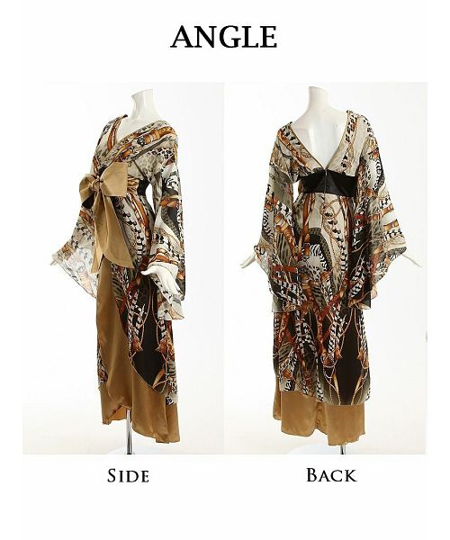 ボムシェル bombshell 和装 和柄 着物ドレス ヒョウ柄 スカーフ柄 レオパード サテン よさこい ステージ衣装 ダンス衣装 コスチューム bombshell