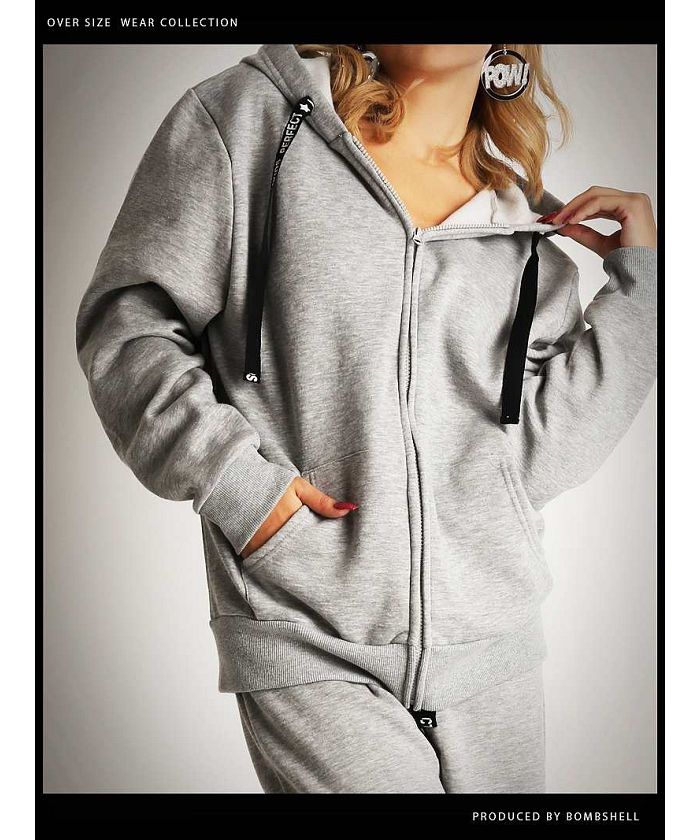ボムシェル bombshell パーカー・トレーナー 裏起毛 スウェット パーカー フーディー 大きめ フード メンズサイズ ダンサー B系ファッション トレーナー Bbomb (ブラック) チャコールグレー