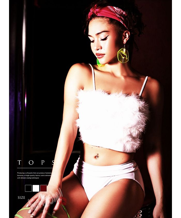 ボムシェル bombshell キャミソール・タンクトップ ショート丈 フェイクファー キャミソール ふわふわ トップス ダンス衣装 ショーダンス ステージ衣装 クラブ 舞台衣装 bombsh