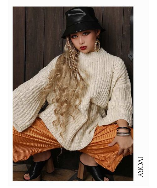 ボムシェル bombshell ニット ボリューム セーター トレーナー 長袖 ボリューム袖 ニットワンピース オーバーサイズ ビッグサイズ 起毛 ストリートファッション Bbomb