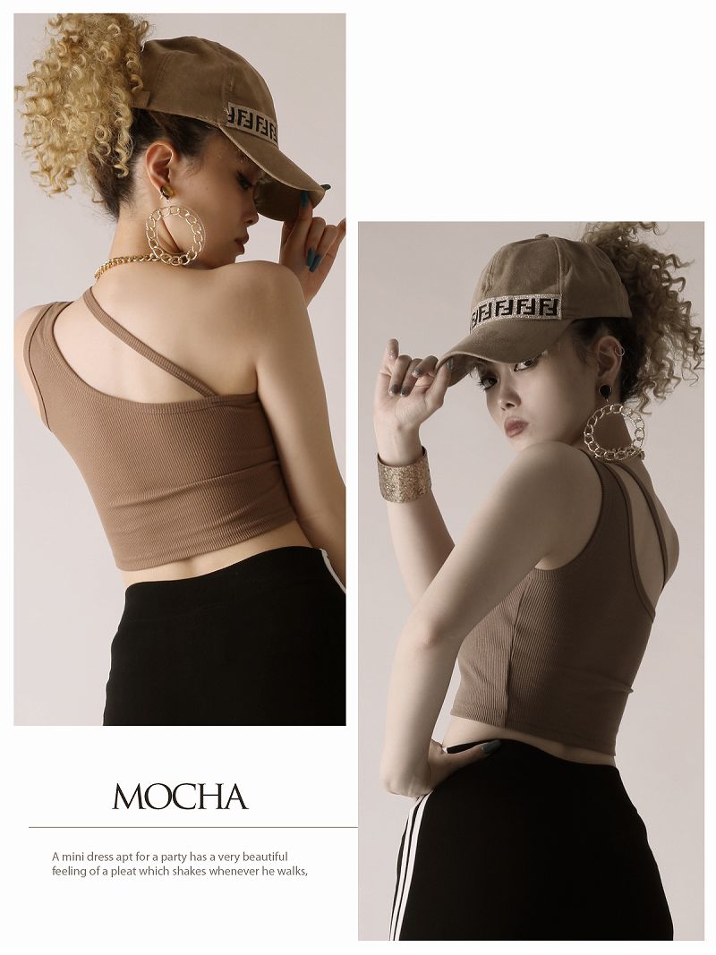 Bombshell camisole tank top tank top tops with cups asymmetrical one-shoulder sexy cropped midriff rib knit vivid color Bb