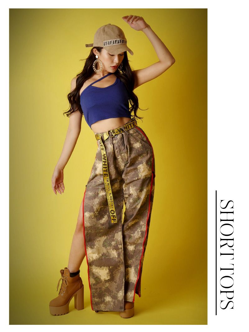 Bombshell camisole tank top tank top tops with cups asymmetrical one-shoulder sexy cropped midriff rib knit vivid color Bb