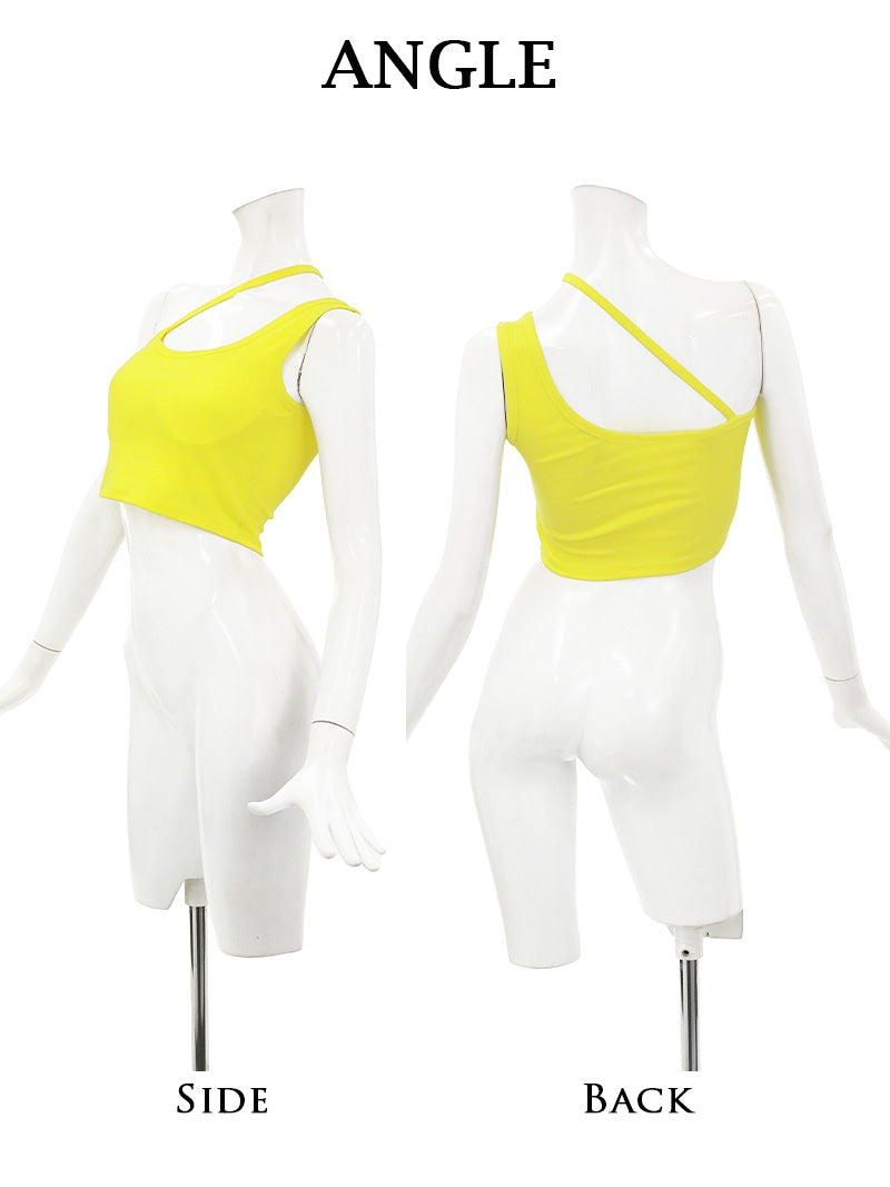 Bombshell camisole tank top tank top tops with cups asymmetrical one-shoulder sexy cropped midriff rib knit vivid color Bb