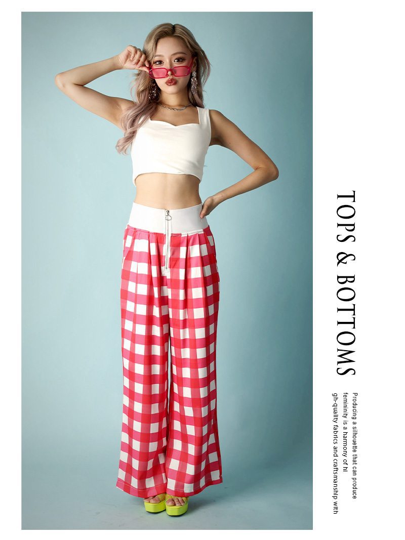 ボムシェル bombshell セットアップ 派手 バイカラー クロップド丈 夏 脚長効果 映え レトロ 韓国 Y2K ウエストゴム Bbomb