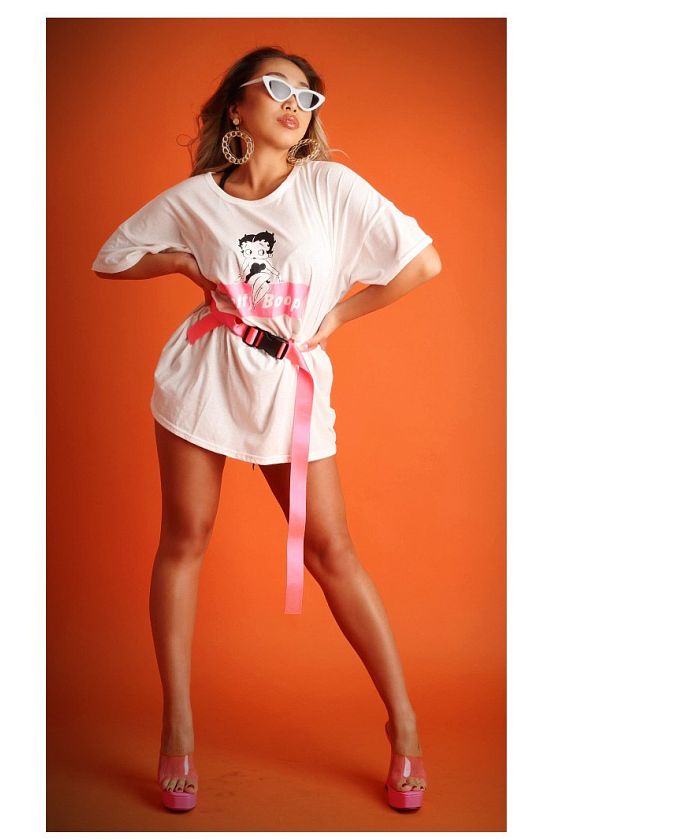 ボムシェル bombshell 半袖Tシャツ オーバサイズ ベティちゃん ドロップショルダー Tシャツ サイドスリット ボックスロゴ ラウンドネック 練習着 メンズライク Bbomb