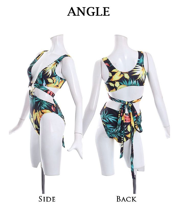 ボムシェル bombshell クラブダンサービキニ ボタニカル柄 谷間見せ ハイウエスト モノキニ水着 カットアウト インポート ダンス衣装 ハイレグショーツ リゾート 海外ガール bomb【返品不可商品】