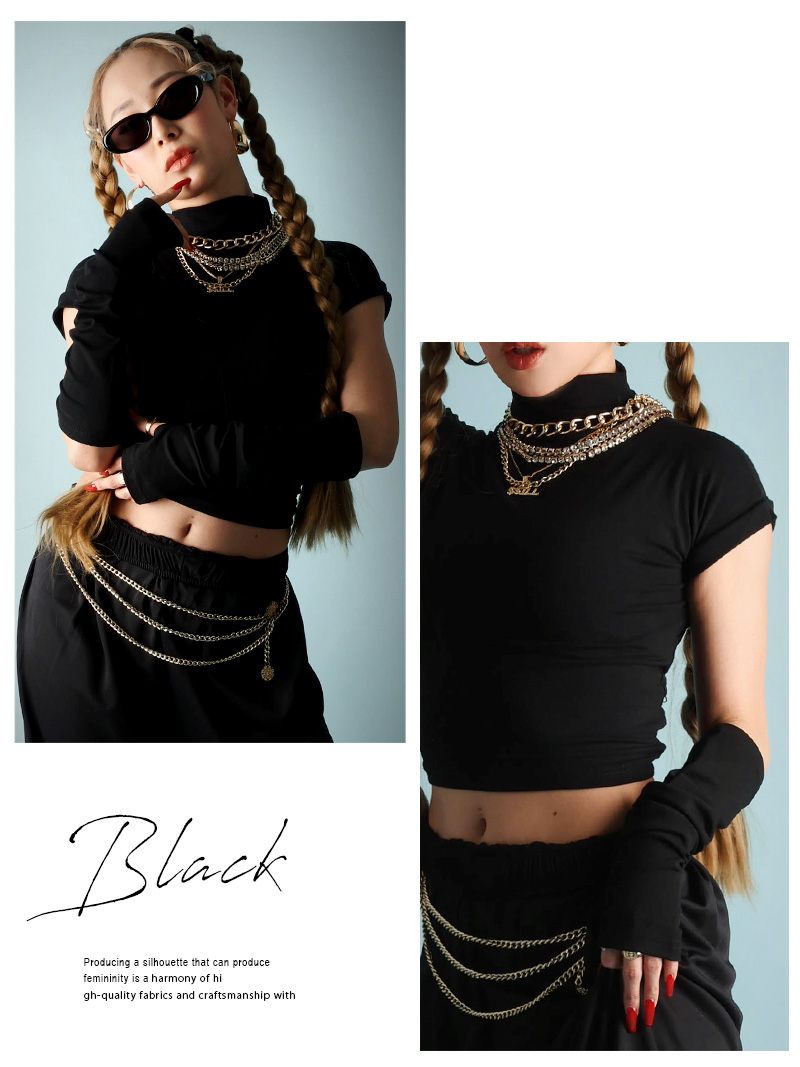 ボムシェル bombshell 長袖カットソー 無地 アームウォーマー付き バックカット 半袖 Tシャツ 背中見せ セクシー カットソー 無地インポート ちびT Bbomb