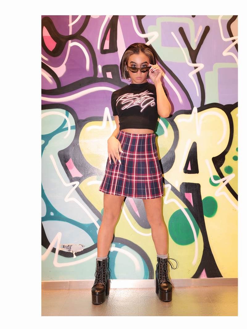 ボムシェル bombshell スカート チェック柄 ミニスカート プリーツ 制服 韓国ファッション LAガール 海外インポート ボトムス 学生 スカート Bbomb