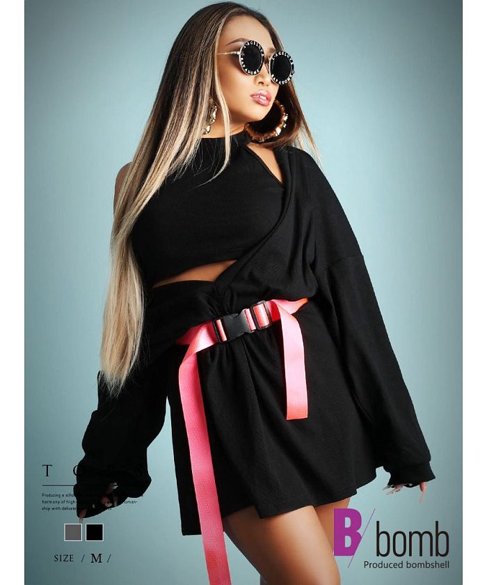 ボムシェル bombshell 長袖カットソー オーバーサイズ トレーナー キャミソール トップス セットアップ 海外 個性派 ダンサー 長袖 インポート Bbomb