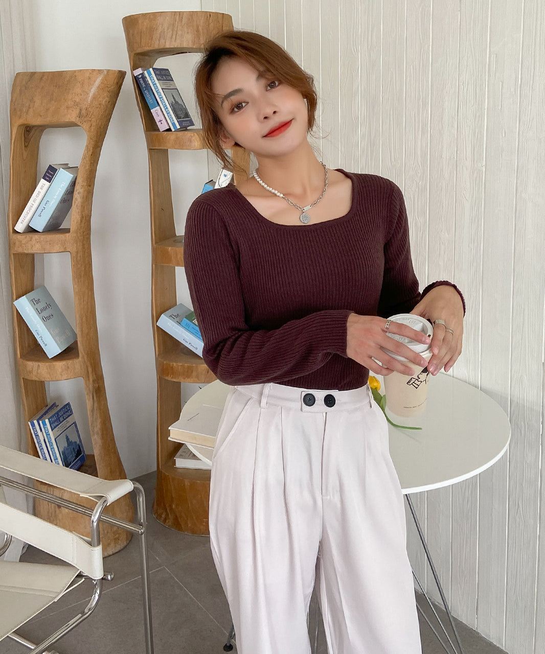 アドティエ ad thie スクエアーニット リブニット トップス レディース 薄手生地 シンプル 長袖 フェミニン カラバリ豊富 秋 冬 (ピンクパープル) ピンクパープル