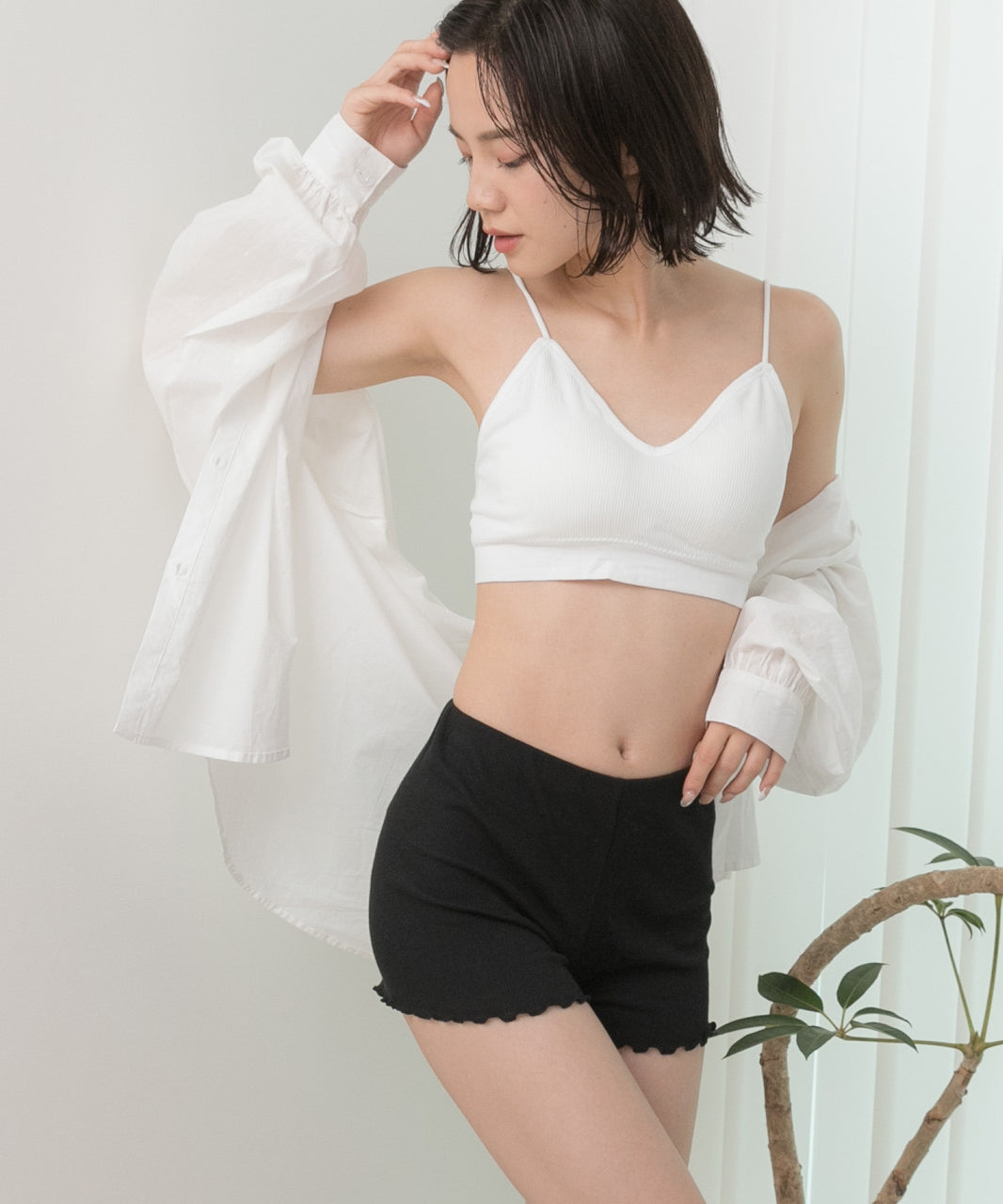 アドティエ ad thie リブインナーペチパンツ 裾メロー ショートパンツゴム