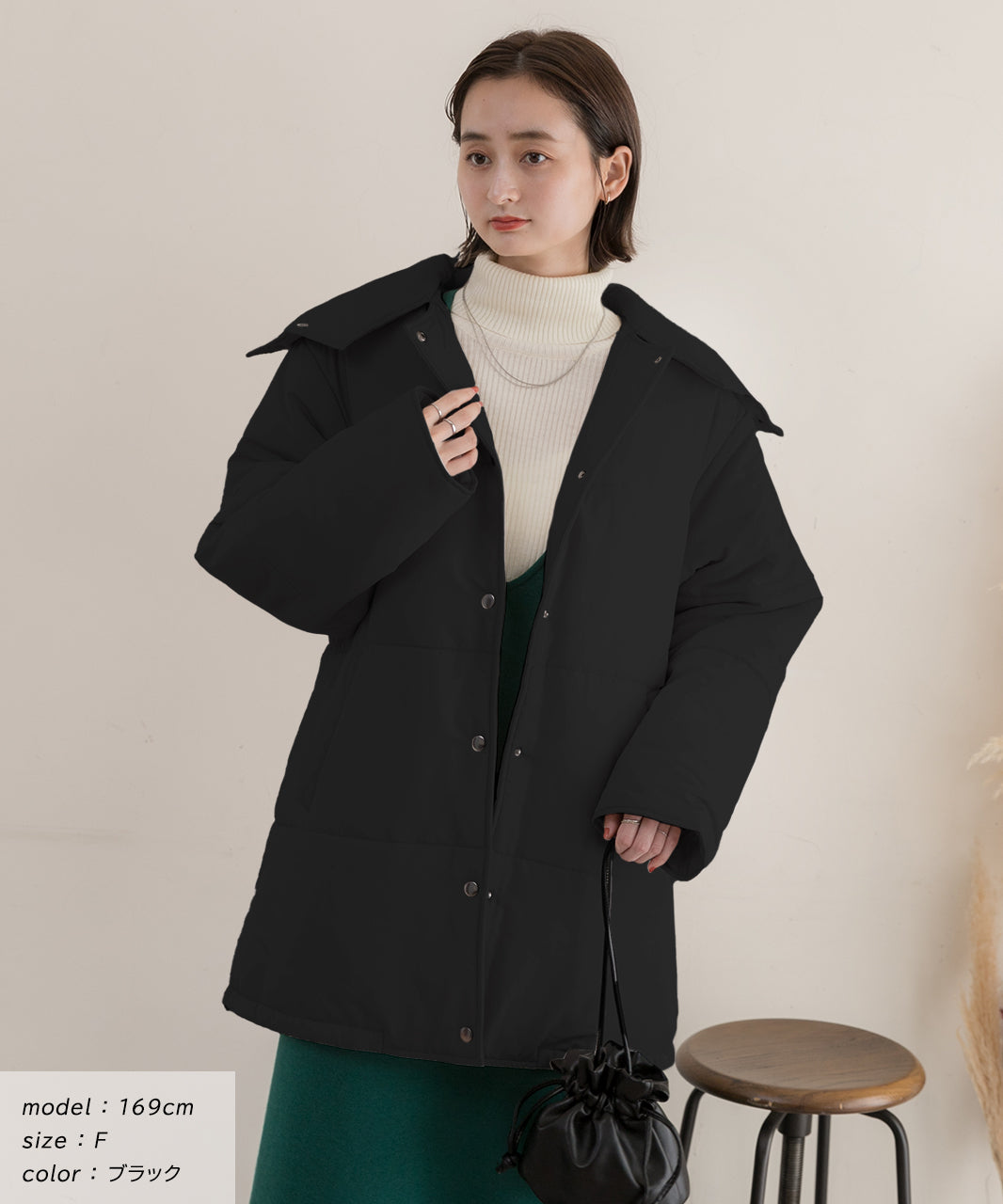 アドティエ ad thie スタンドカラー エコダウンコート 軽量 防寒 アウター ドロスト 秋服 秋 冬服 冬 (ブラック) ブラック