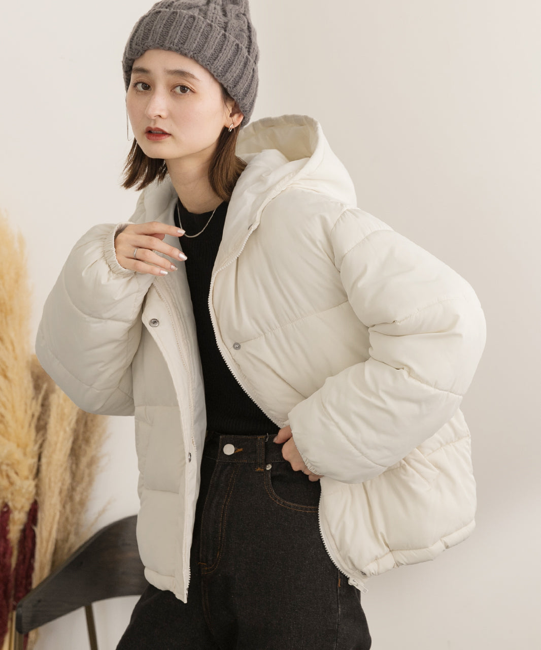 アドティエ ad thie 【2023AW新作】連帽短版蓬鬆生態羽絨