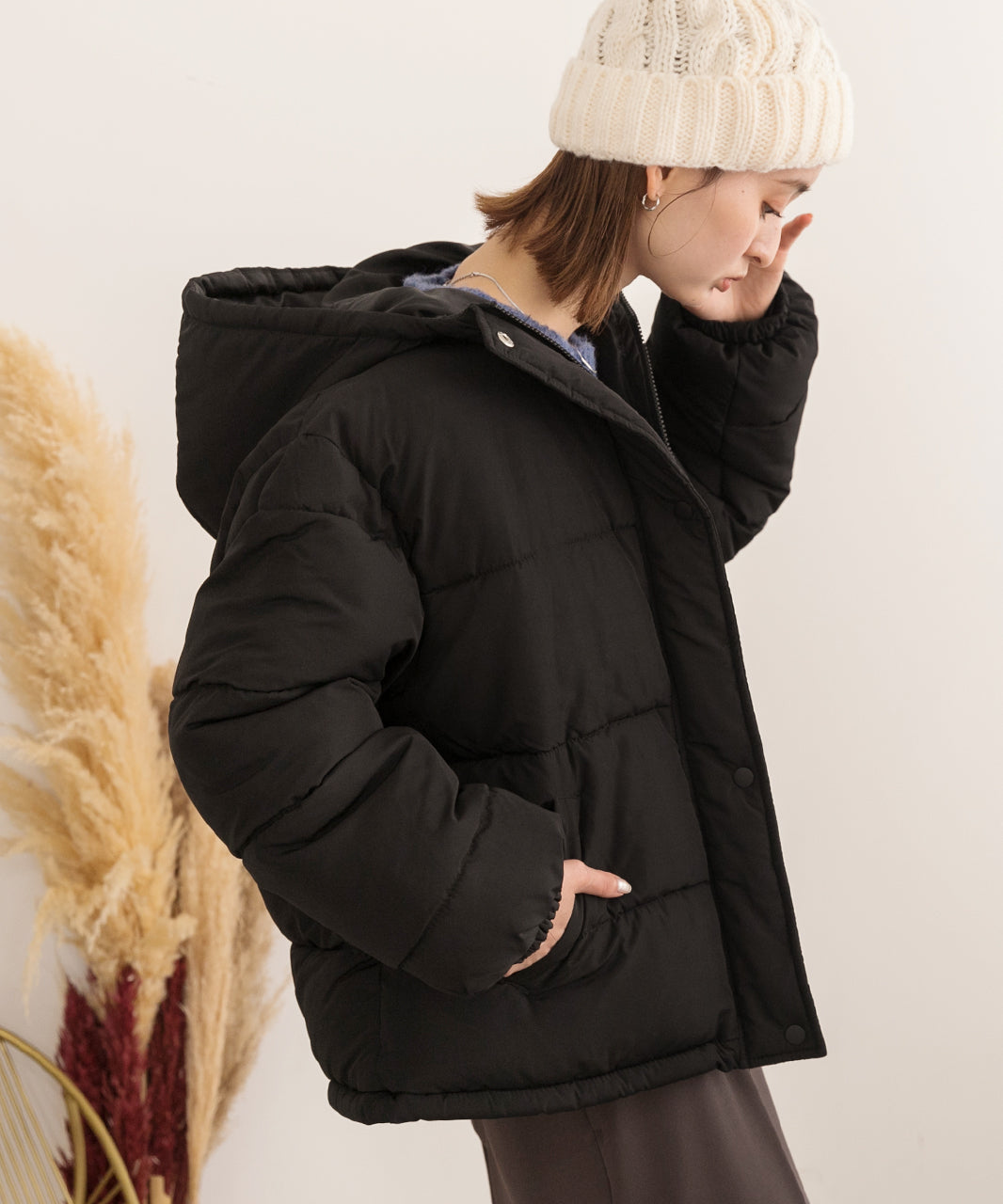 アドティエ ad thie 【2023AW新作】連帽短版蓬鬆生態羽絨