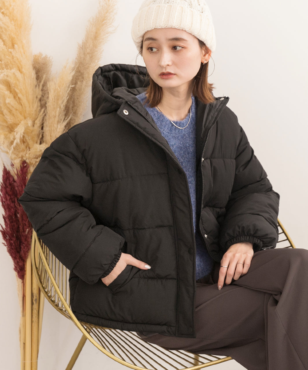 アドティエ ad thie 【2023AW新作】連帽短版蓬鬆生態羽絨