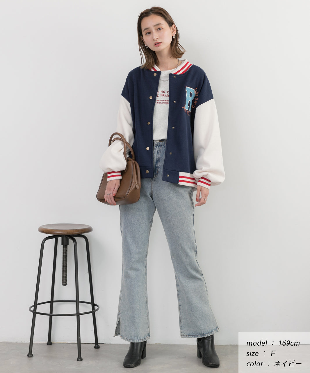 アドティエ ad thie パイルワッペン 刺繍ロゴ 裏起毛スタジャン 秋服 秋 冬服 冬 (ネイビー) ネイビー