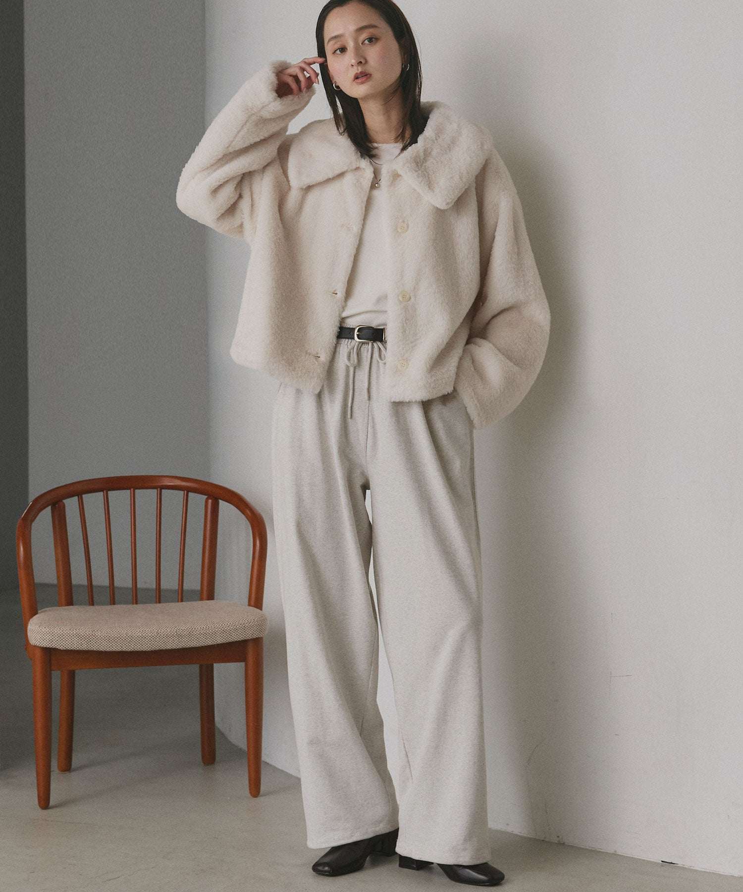 アドティエ ad thie ふわふわソフトタッチ 衿付きエコファージャケット 秋服 秋 冬服 冬 (ピンク) ピンク