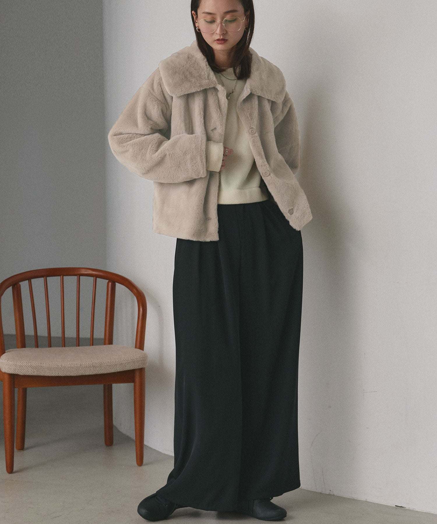 アドティエ ad thie ふわふわソフトタッチ 衿付きエコファージャケット 秋服 秋 冬服 冬 (ピンク) ピンク