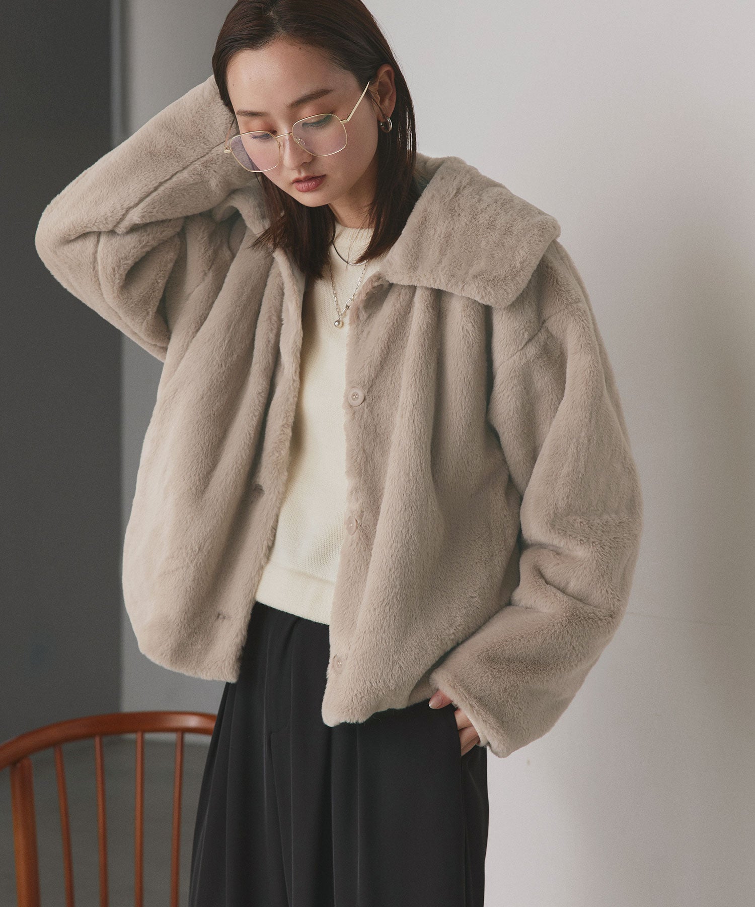 アドティエ ad thie ふわふわソフトタッチ 衿付きエコファージャケット 秋服 秋 冬服 冬 (ピンク) ピンク