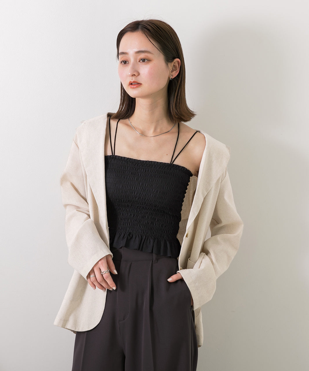 Adthie ad thie 【2024SS New Collection】 Back Cross Shirring Camisole
