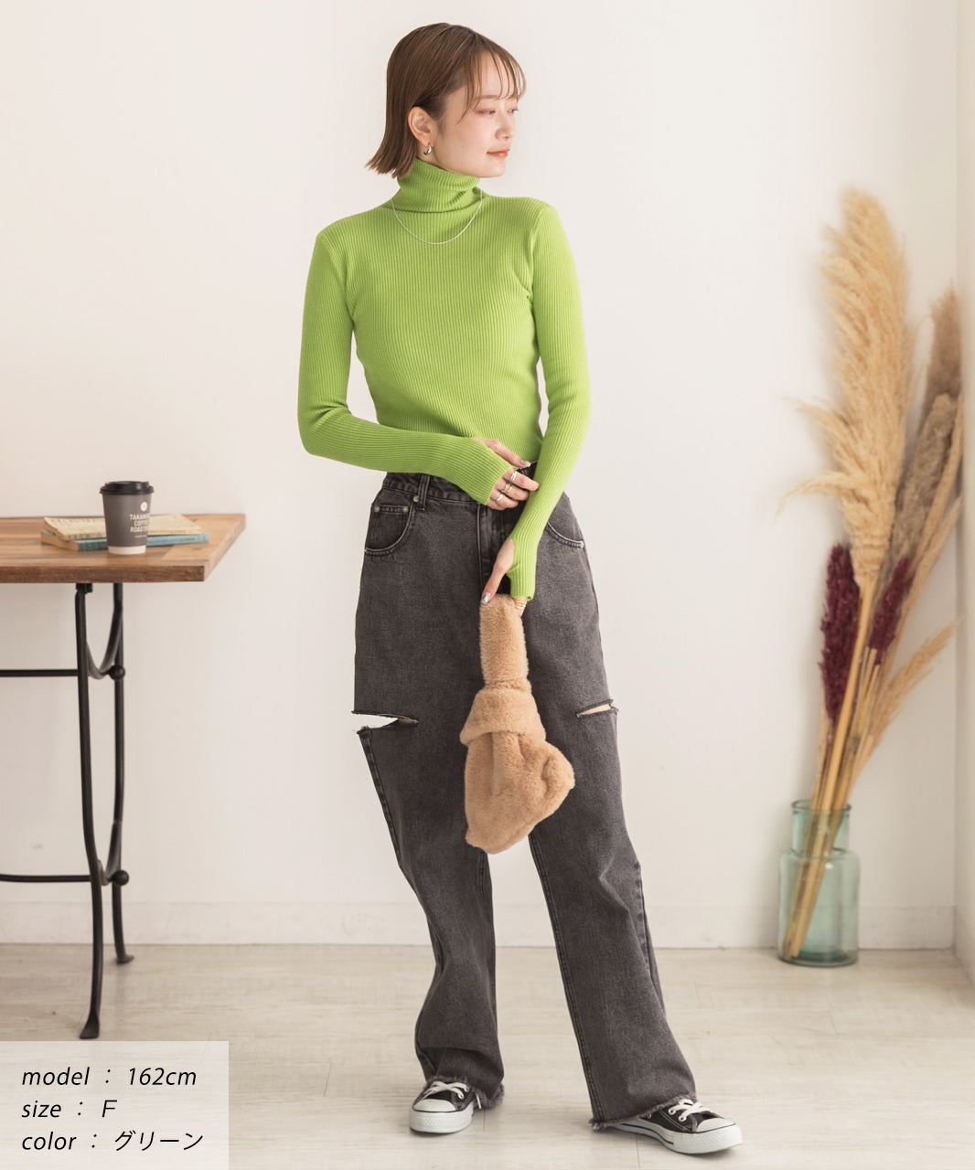 アドティエ ad thie サムホールデザイン ベーシックハイネックニット