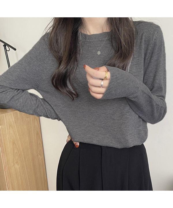 アドティエ ad thie カラー クルーネック ベーシック ニット (ベージュ) ベージュ