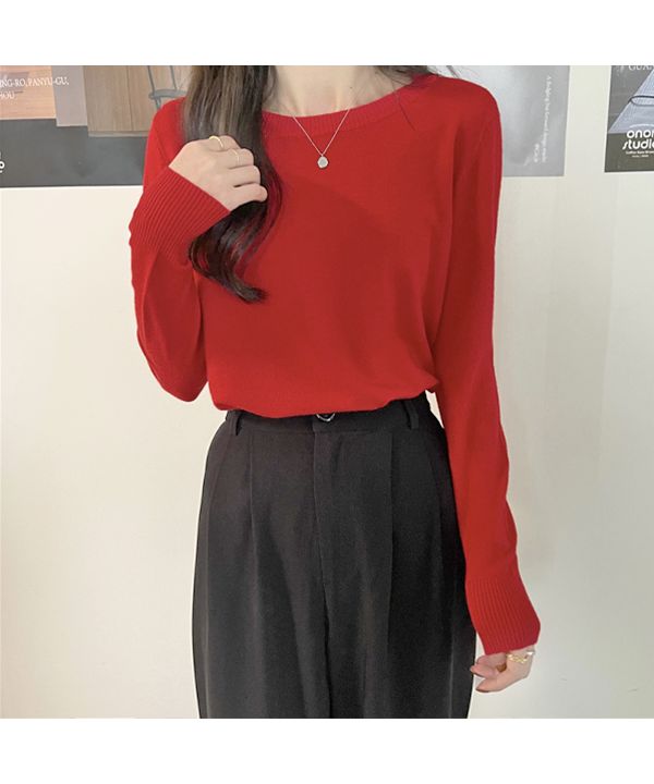 アドティエ ad thie カラー クルーネック ベーシック ニット (ベージュ) ベージュ