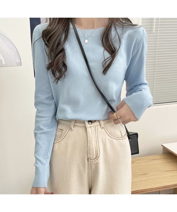 アドティエ ad thie カラー クルーネック ベーシック ニット (ベージュ) ベージュ