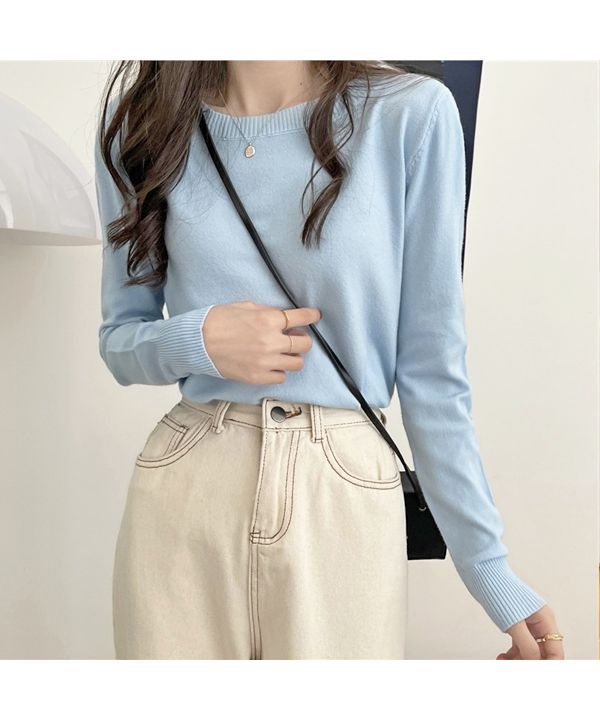 アドティエ ad thie カラー クルーネック ベーシック ニット (ベージュ) ベージュ