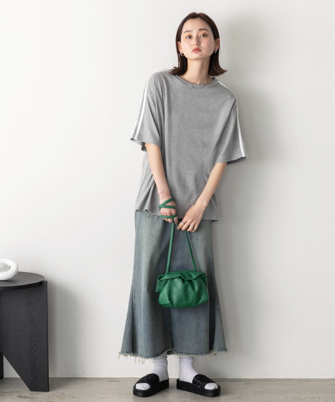 アドティエ ad thie 【2024SS新作】サイドライン スムースTシャツ (ブラック) ブラック