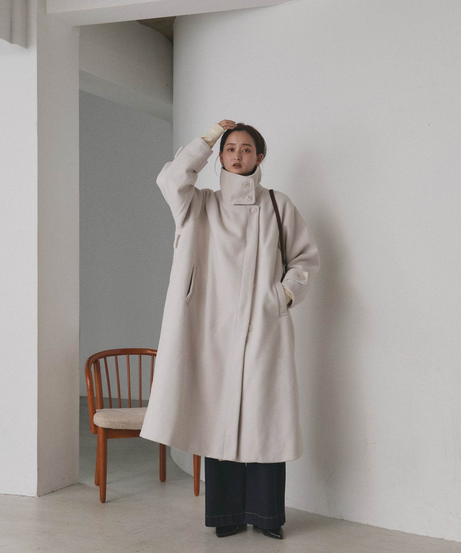 アドティエ ad thie 【2024AW新作】スタンドカラー 2WAYオーバーコート (ブラック) ブラック