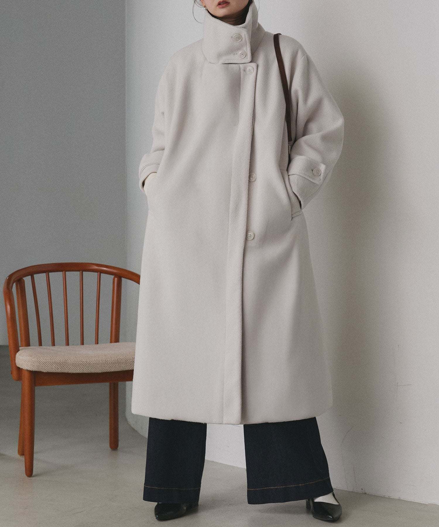 アドティエ ad thie 【2024AW新作】スタンドカラー 2WAYオーバーコート (ブラック) ブラック