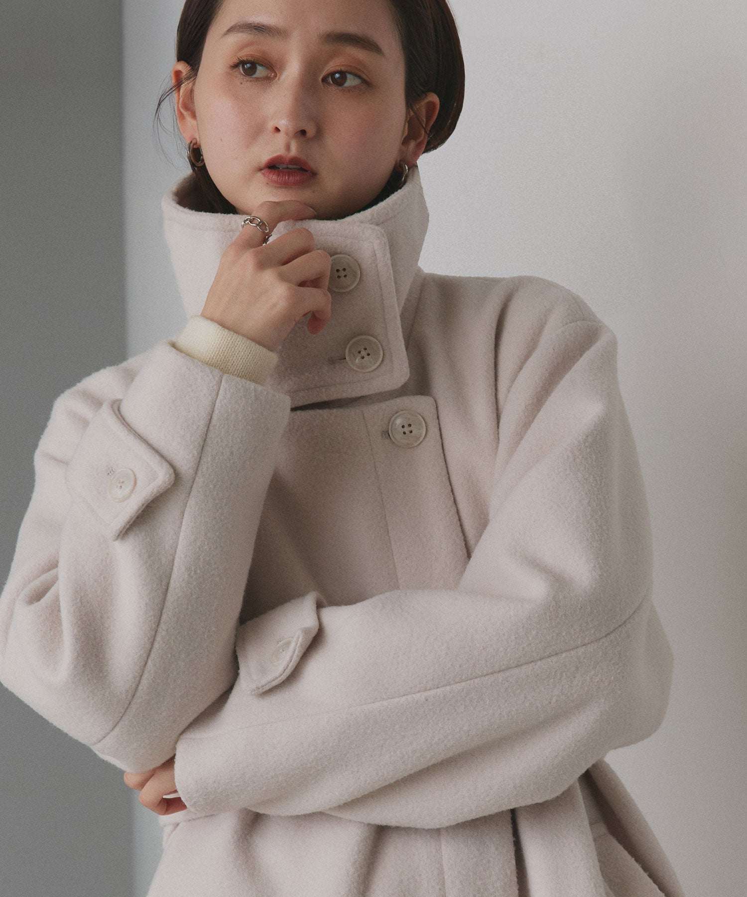 アドティエ ad thie 【2024AW新作】スタンドカラー 2WAYオーバーコート (ブラック) ブラック