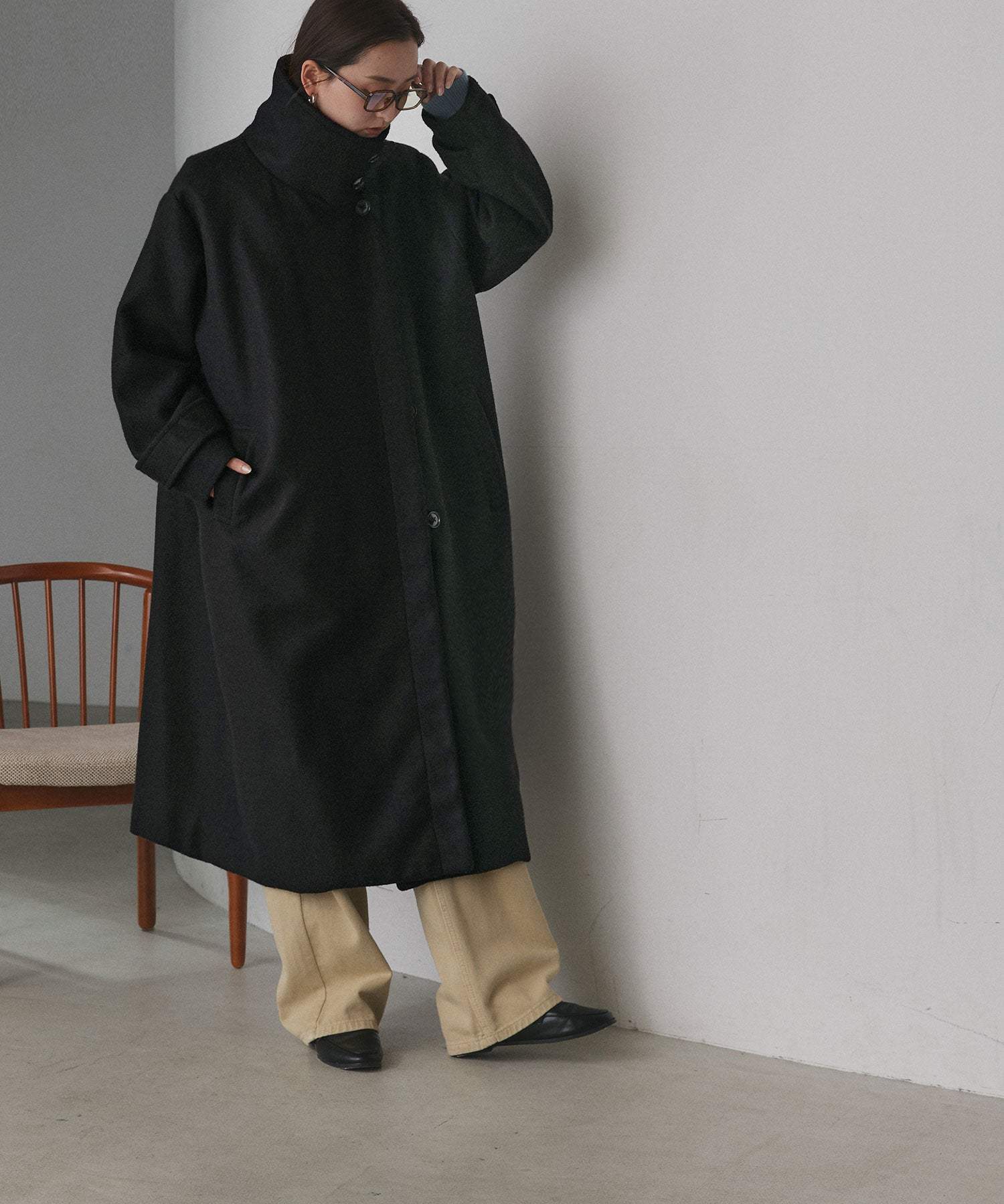 アドティエ ad thie 【2024AW新作】スタンドカラー 2WAYオーバーコート (ブラック) ブラック