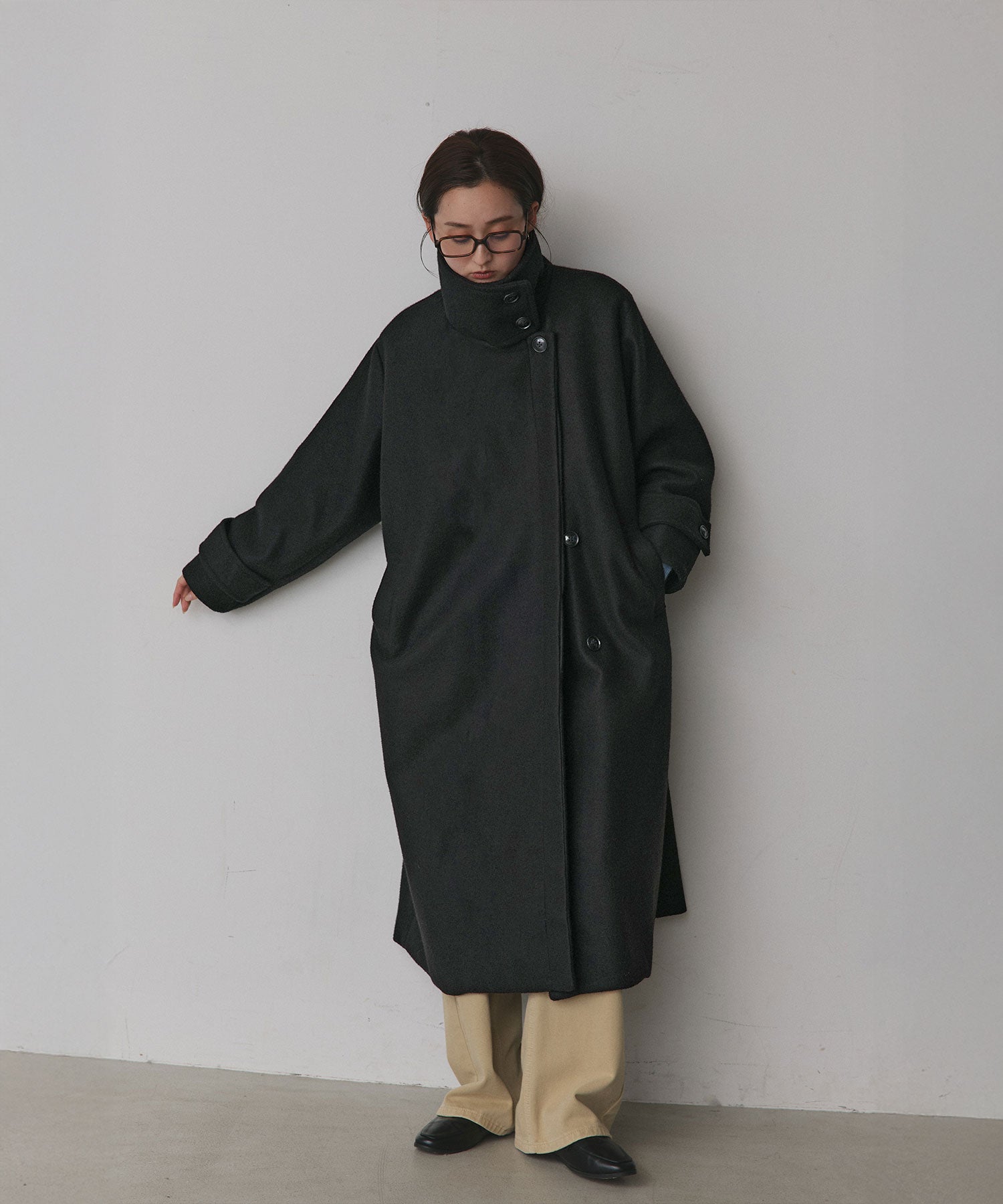 アドティエ ad thie 【2024AW新作】スタンドカラー 2WAYオーバーコート (ブラック) ブラック