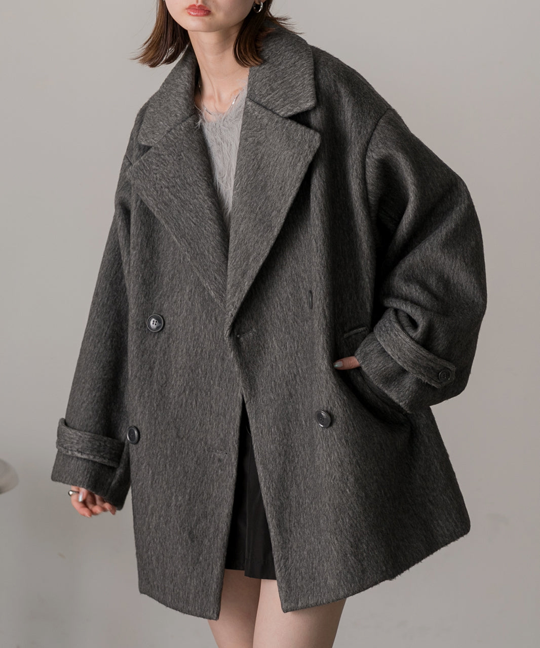 アドティエ ad thie シャギーコクーンミドルコート (グレー) グレー