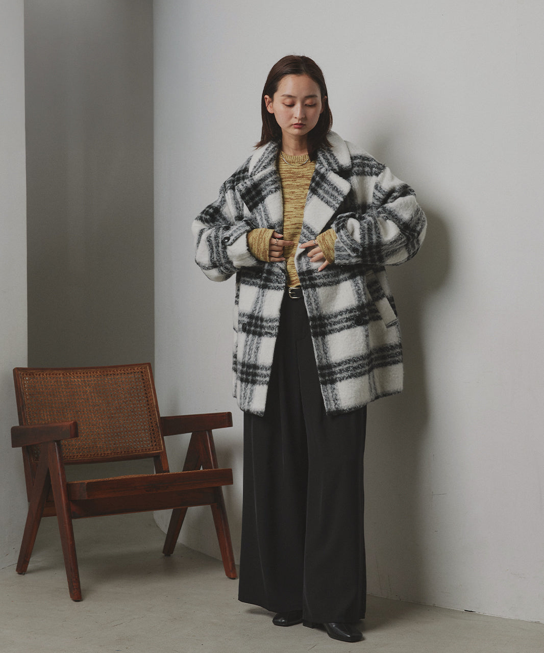 アドティエ ad thie シャギーコクーンミドルコート (グレー) グレー