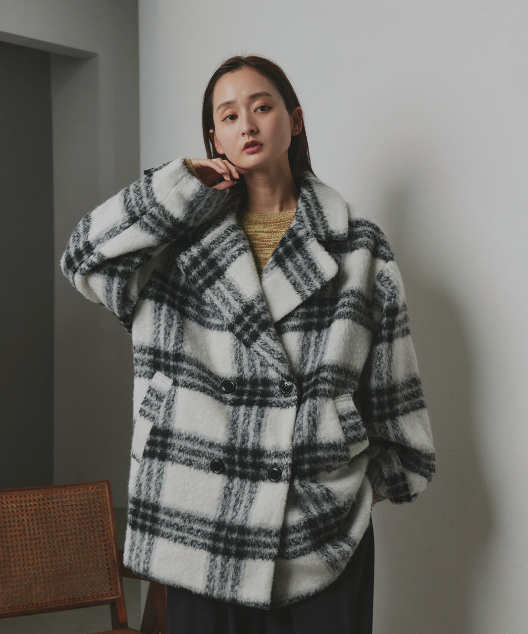 アドティエ ad thie シャギーコクーンミドルコート (グレー) グレー