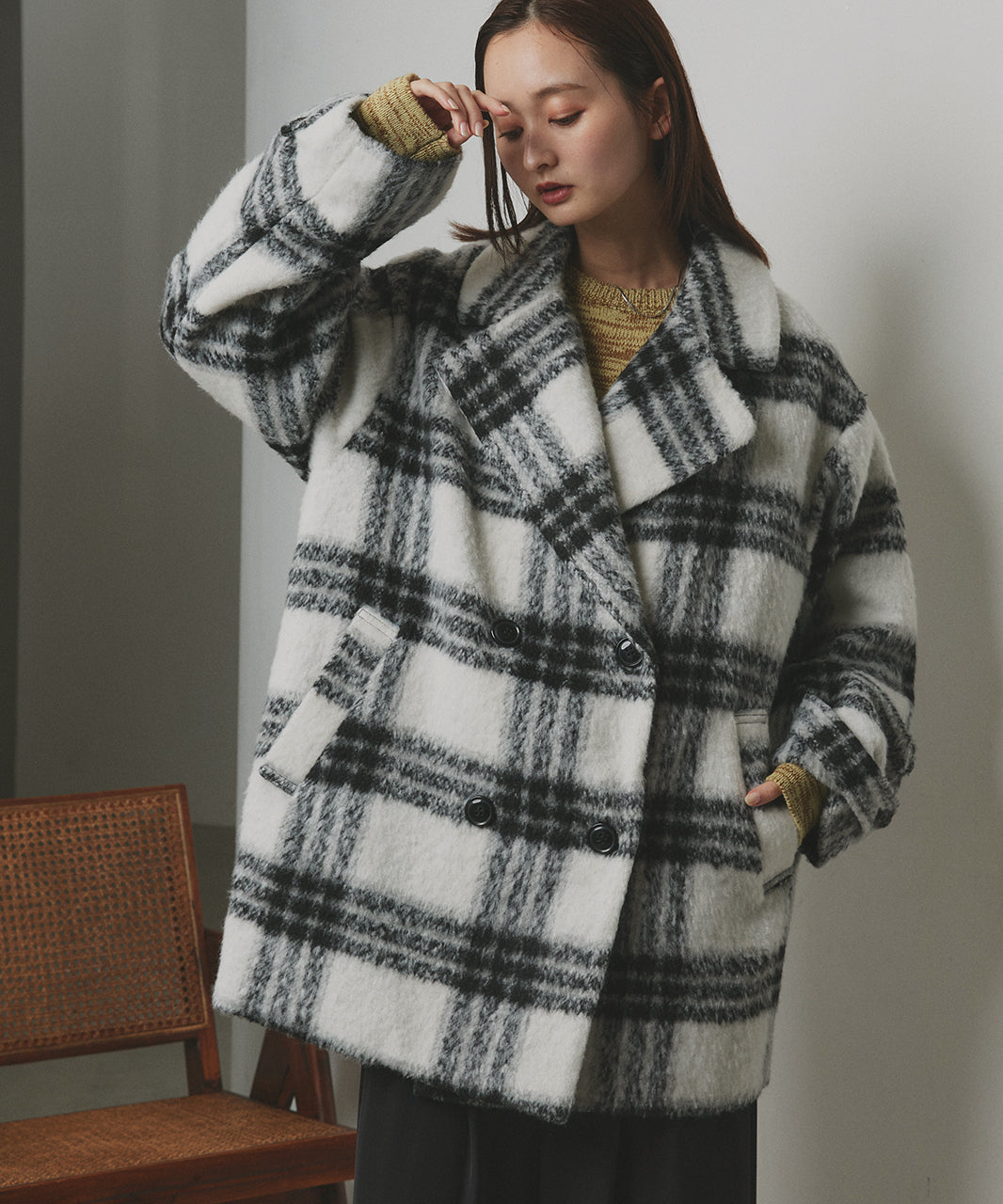 アドティエ ad thie シャギーコクーンミドルコート (グレー) グレー