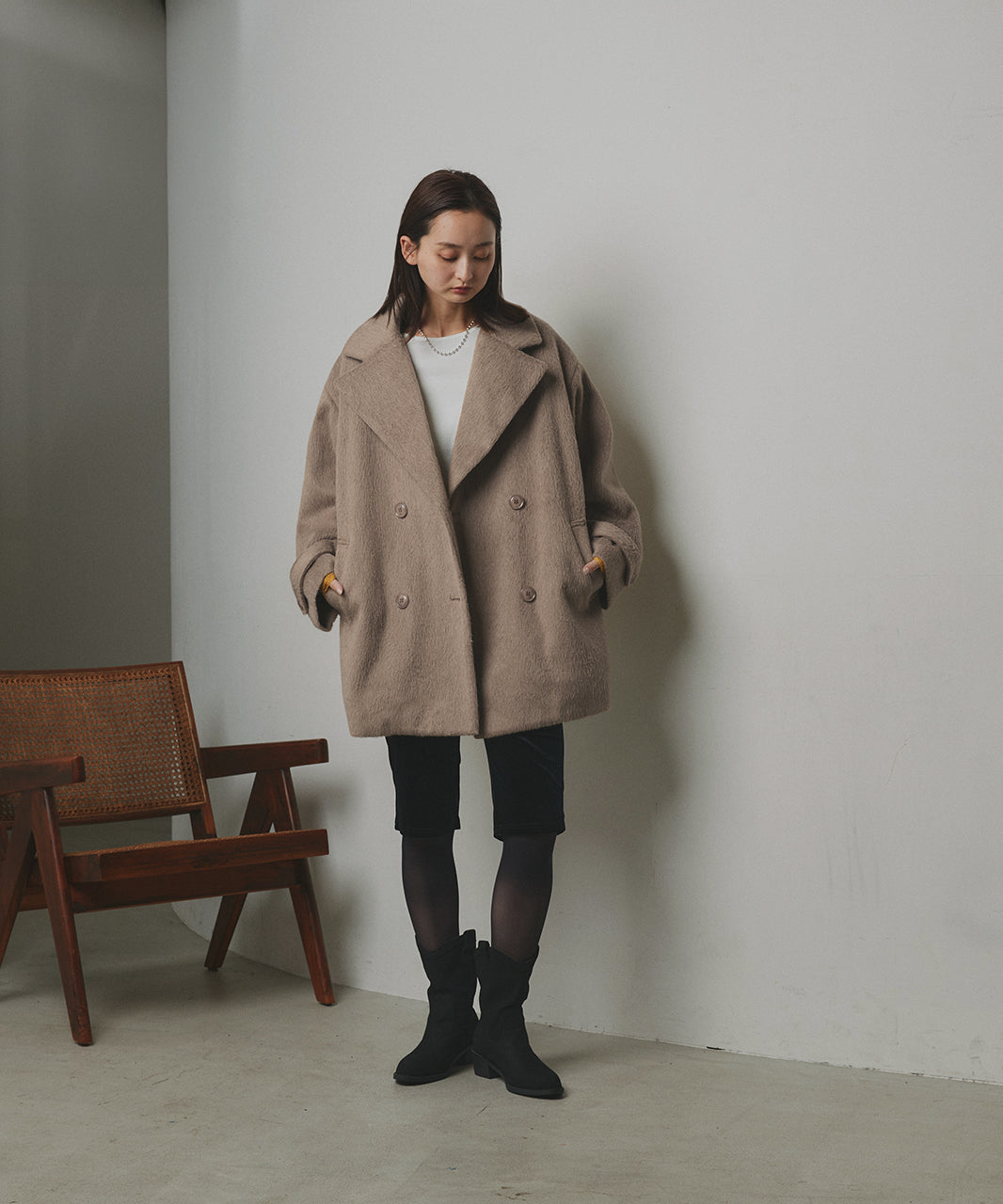 アドティエ ad thie シャギーコクーンミドルコート (グレー) グレー