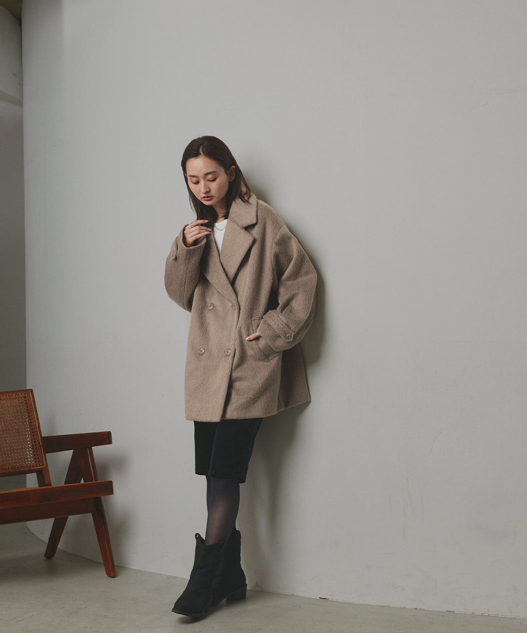 アドティエ ad thie シャギーコクーンミドルコート (グレー) グレー