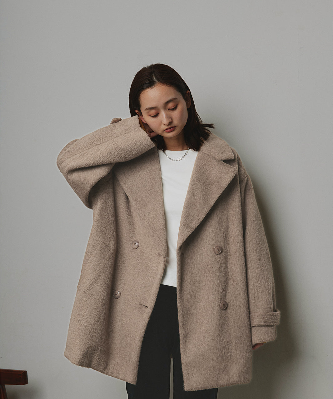 アドティエ ad thie シャギーコクーンミドルコート (グレー) グレー